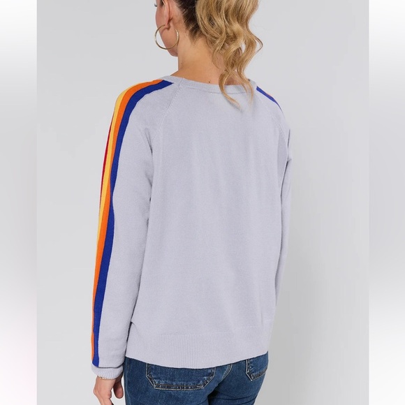 Avara Khloe Gray Striped Sleeve Crewneck Sweater  Large - Picture 3 of 8